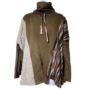 BKE Buckle Cowl Neck Pieced pullover western boho long sleeve shirt womens S